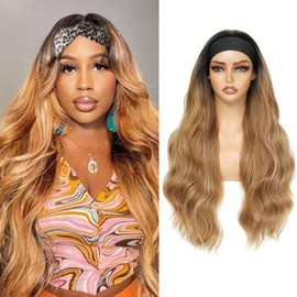 Yacurcur Glueless Headband Wig Long Body Wave Headband Wigs for Black Women Synthetic Natural Looking Wavy Wig 180% Density (28inch, T27/30)