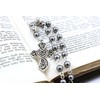 Anglican Prayer Beads with Dark Gray Pearls with Ornate Cross,