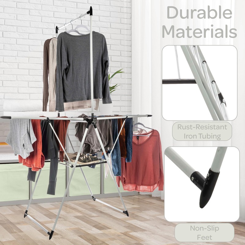 Home-Complete Clothes Drying Rack - 2-Level Laundry Drying Rack with