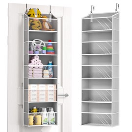 ULG 1-Pack Over Door Organizer with 5 Large Pockets 10 Mesh Side Pockets, 44 lbs Weight Capacity Hanging Storage Organizer with Clear Window for Bedroom Bathroom Kitchen, RV, Camper, Clear Grey