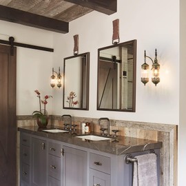 RONGHUAFUGUI Rustic Glass Wall Sconce Vintage 2-Lights Antique Gothic Wall Light Fixture Retro Farmhouse Mid Centry Lantern Wall Sconce for Bedroom, Living Room, Mirror, Brush Gold, E12