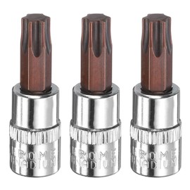 HARFINGTON 3pcs T40 Torx Bit Socket 1/4" Square Drive Star 6 Point S2 & CR-V Steel Socket Ratchet Wrench Bits, Silver Red