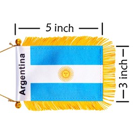 WXTWK 3 X 5 Inch Argentina Flag Argentine Window Hanging Flag Small Mini Car Flags Banners Rearview Mirror Decoration With Suction Cup Golden Fringy Banner