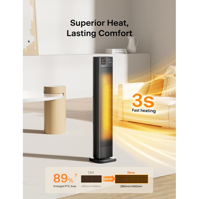 PELONIS 30” Ceramic Tower Space Heater with Adjustable Thermostat for