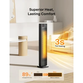 PELONIS 30” Ceramic Tower Space Heater with Adjustable Thermostat for Large Room, 75° Oscillation, Remote Control & 12H Timer, Tip-Over Switch & Overheating Protection, 1500W, PHF15RSAPH30, Black
