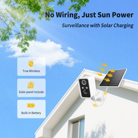 JSONPHX Security Camera Wireless Outdoor,Wireless Solar Outdoor Camera, Night Vision,PIR Motion Detection,Weatherproof,No Wiring Needed,Compatible with 2.4GHz WiFi,Cloud Service,Compatible with Alexa