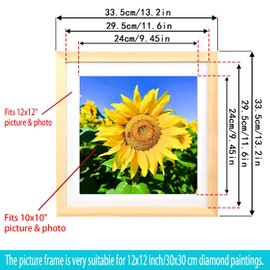 Mxtallup Diamond Painting Picture Frames 12x12,Display Pictures 10x10 Inch/ 25x25 cm with Mat or 12x12 Inch/30x30 cm Without Mat, Diamond Art Frame Wood Color (TYK0011)