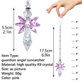 Rainbow Guardian Angel Crystal Suncatcher as Home/Car Decoration & Porch Decor & Hangings Crystal Glass Ornament Gift for Mom Women (Pink)
