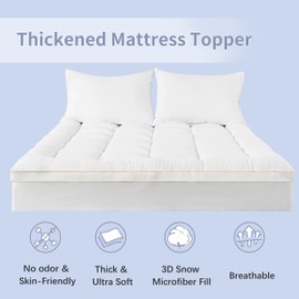DREAMHOUR Full Size Mattress Pad Thick Breathable Mattress Topper Soft Quilted Fitted Mattress Cover with Deep Pocket Fits 8-18 Inch (54x75 Inches,White)