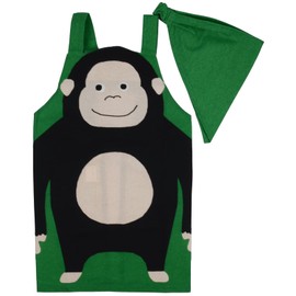 Friends Hill Kids Apron M Hello Gorilla Green with Triangle Width Size: 43.3 - 47.2 inches (110 - 120 cm)