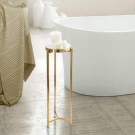 Kate and Laurel Aguilar Modern Drink Table, 9 x 9 x 23, White and Gold, Genuine Marble Accent Table for Small Spaces