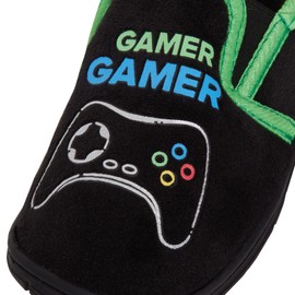 Epic Gamer Slippers Boys Kids Gaming Controller Slip On Slippers Warm Fleece Lining, black