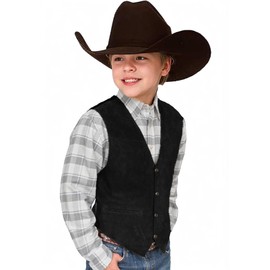 Boys Black Vest Cowboy Style Suede Leather Vest Western Retro Waistcoat Size 14