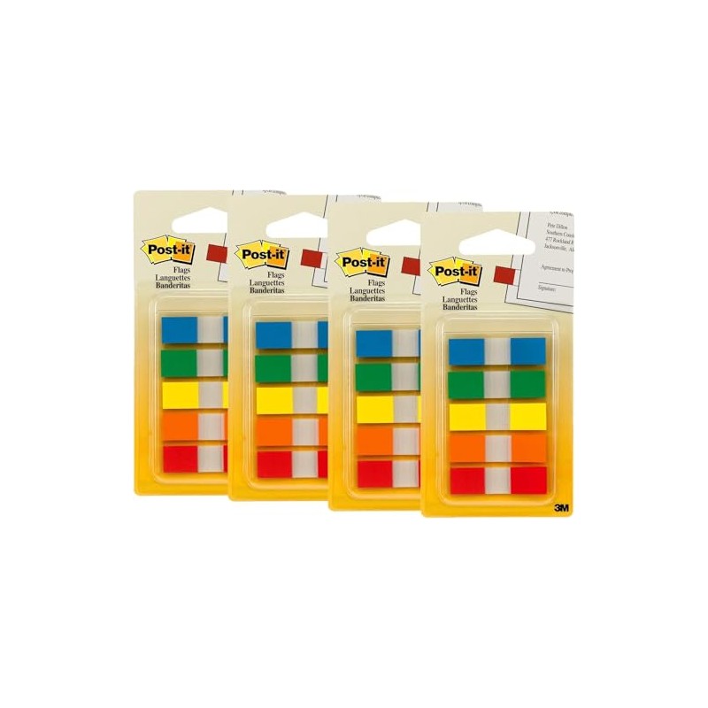 Post-it Flags with On-The-Go Dispenser, Assorted Primary Colors, 1/2-Inch Wide,