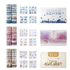 KICAS 3 Packs 48 Rolls Theme Washi Tape with 24 Pics Stickers Set Masking Decorative Tapes for Arts, DIY Crafts, Planners, Scrapbooking, Wrapping