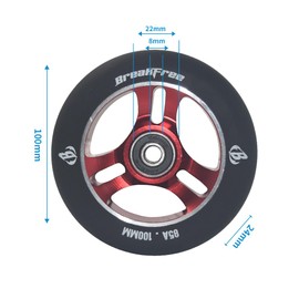 B BREAKFREE 100mm Replacement Scooter Wheels 2 Pack 85A Hardness ABEC-9 Bearings Durable Polyurethane Wheels (Red)
