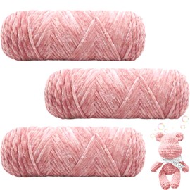 Maxee 300 g (3 x 100 g) Velvet Baby Wool, Velvet Wool Chenille Yarn, Cuddly Soft Chenille Yarn, Fluffy Soft Plush Wool, Crochet Yarn Wool for Knitting and Crocheting (Rubber Pink)
