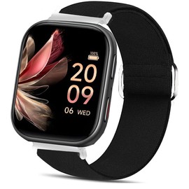 Compatible for FITVII Fitness Tracker Bands, 20mm, 22mm Stretch Elastics Nylon Adjustable Replacement Strap Accessories Compatible for FITVII HM57, HM78, HM68, HM21, H56, H86 Smart Watch Fitness Tracker (Black, 22mm size band)