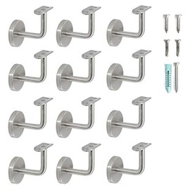 Stainless Steel Wall Mount Staircase Handrail Brackets w/Base Flange Cover for 1-1/2" or 1-5/8" OD Round Top Railing, Satin Finish, 12-Pack