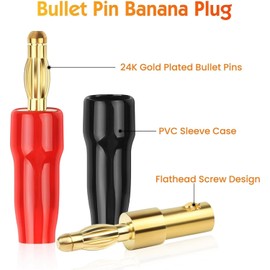 Greluma Pack of 12 4 mm Speaker Banana Plugs with Pin Screw, 4 mm Gold-Plated Audio Speaker Cable Connector for Speaker Cable, Wall Plate, Home Theater, Amplifier and Sound Systems