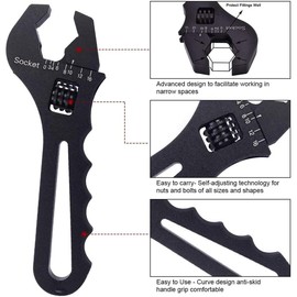 YSIL AN Fitting Hose Wrench Lightweight Adjustable Spanner Tool for 3AN-16AN Fitting Adapter Aluminum Black