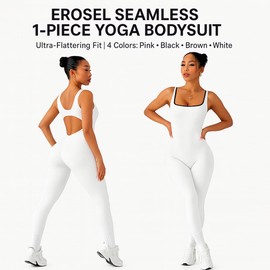 Seamless Yoga 1 Piece Bodysuit with a Stylish Open-Back Design, Perfect for Shaping And Lifting Sports Workout Set Jumpsuit (White, Large)