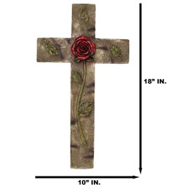 Ebros Gift Rustic Western Rose of Sharon Red Rose Stalk with Petals Decorative Wall Cross Figurine 18" H Religious Catholic Christian Easter Gospel Inspirational Decor