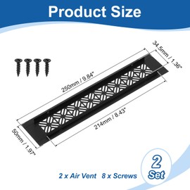 sourcing map 2Pcs Aluminum Alloy Air Vents, 250 x 50mm / 9.8 x 2" Rectangle Louvered Ventilation Grille Cover with Mounting Screws for Door Cabinet Wardrobe, Matt Black