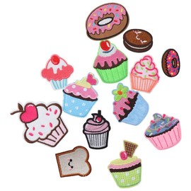 YYlingx 13Pcs Cupcake Embroidered Patches, Food Shape Embroidered Applique, Colourful Decorative Embroidered Patches for Jackets, Hats, Backpacks, Jeans, DIY Clothes
