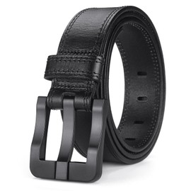 MACBORO Full Grain Leather Belts for Men Non Metal Nickel Free Tsa Approved Hypoallergenic Belt with Plastic Buckle 38mm Wide