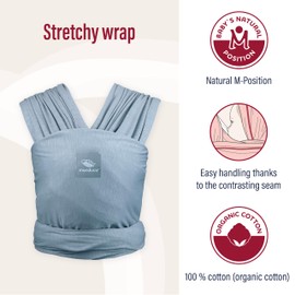 manduca Sling Stretchy Baby Wrap, Baby Carrier Made of Organic Cotton, Easy Wear, Comfortable Baby Carrier Suitable for Newborns and Infants from Birth up to 15kg, Sky Blue