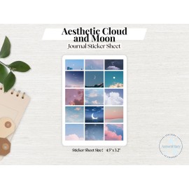 AuroraDiary Aesthetic Cloud and Moon Sticker Sheet | Journal Sticker | Scrapbook Planner