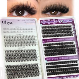 Fluffy Individual Eyelashes Cluster Lashes Russian D Curl Lash Clusters Wispy Natural DIY Lash Extensions for Beginners(Bottom+7D+30D+40D+60D+80D+100D)