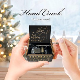 Zpvuklkl Happy Valentines Day Gifts–Can't Help Falling in Love Antique Engraved Wooden Music Boxes for Her,Gifts for Him, Boyfriend Gifts, Girlfriend Gifts, Gifts for Couples(Black)