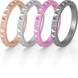 ThunderFit - Alianzas de boda de silicona fina para mujer, paquete de 4 alianzas de goma con diseño triangular de diamante, 2.8 mm de ancho y 2 mm de grosor 12.5 - 13 (22.2mm)