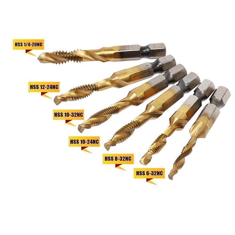 AUTOTOOLHOME 6 Pack Titanium Combination Drill Tap Bit Set Screw