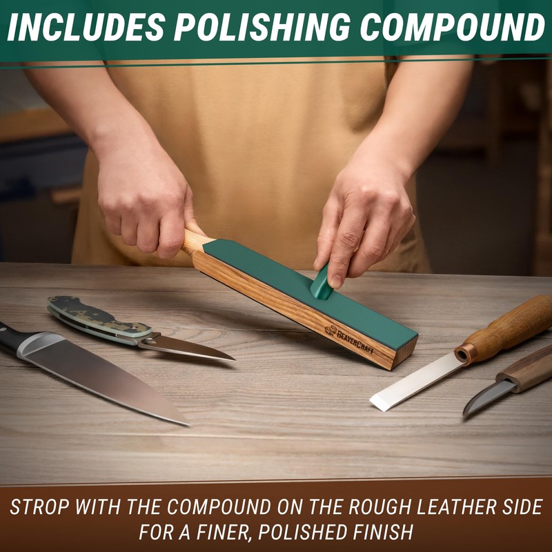 BeaverCraft Leather Strop for Knife Sharpening - Dual-Sided Knife Strop