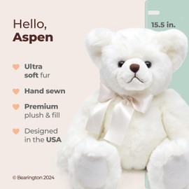 Bearington Collection Aspen Soft Teddy Bear for Elderly - 15.5 in White Plush - Huggable First Teddy Bear