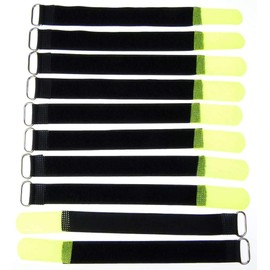 10 x 20 cm x 20 mm resealable Velcro cable ties, neon yellow with metal eyelet, cable Velcro tape, 200 mm, reusable