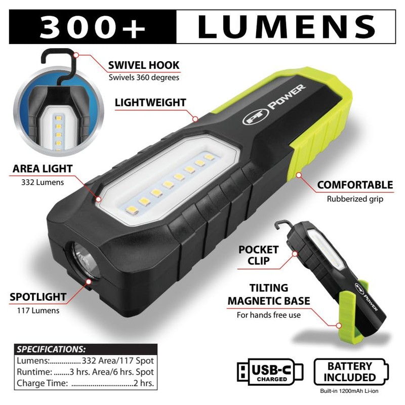 Performance Tool W2685 300+ Lumens 2-in-1 Li-Ion Work Light -