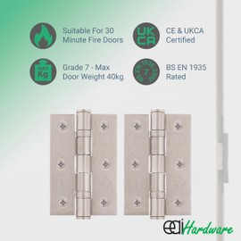 EAI Satin Door Hinges | 3 Inch / 76mm Satin Nickel Internal Fire Door Hinges | 1 Pair