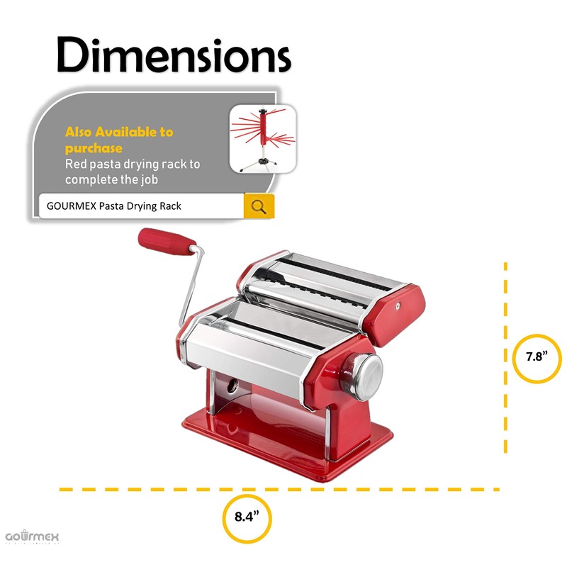 GOURMEX Stainless Steel Manual Pasta Maker Machine | With Adjustable