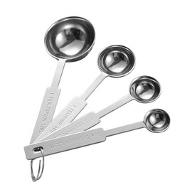 duoyif Measuring Spoons Made of Stainless Steel, Set of 4 Dosing Spoons, 15 ml, 5 ml, 2.5 ml, 1.25 ml, Small Spoon, Coffee Spoon, Teaspoon with Measuring Ruler, Measuring Spoon for Baking Powder,