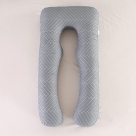 ele ELEOPTION Full Body U Shaped Pregnancy Maternity Pillow for Side Sleeping Cotton Pillow Comfortable Sleeping Support Zipper Striped Gray
