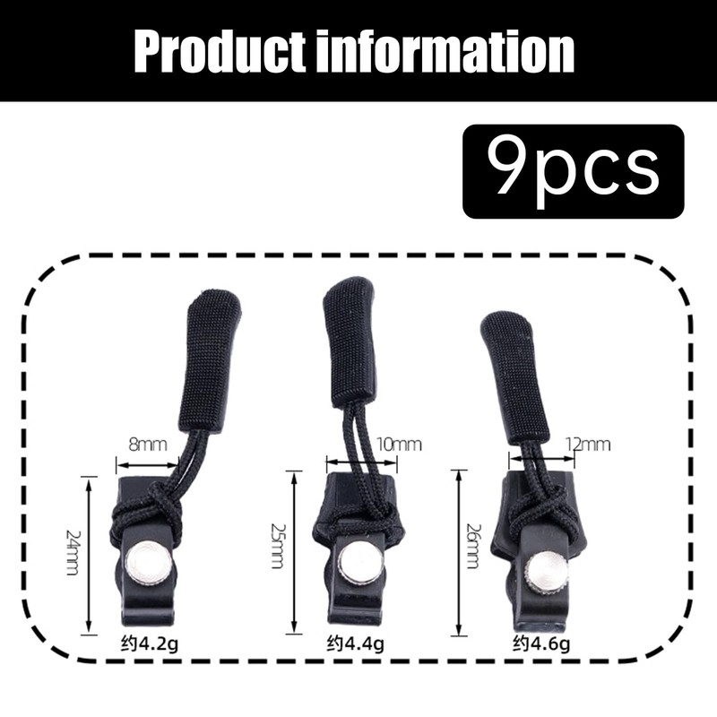 Zipper Pull Replacement Kit, 9-Pack 3-Sizes Instant Zip Fixer with