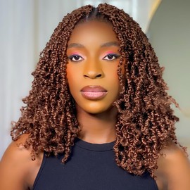 16 Inch 10 Packs Yanky Twist Crochet Hair Pre-twisted Light Brown Kinky Mini Spring Twist Small Curly Senegalese Twist Braids (30#)