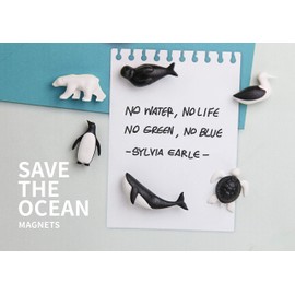 QUALY Save The Ocean Magnets Set of 6 Sea Animals Decoration Black/White, Approx. 2.5 cm Environmentally Friendly Production, Note Holder, Office, Gift, Christmas