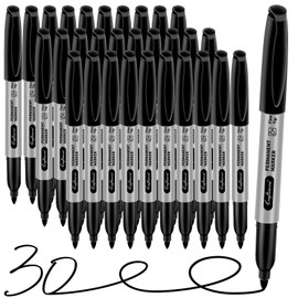 craftinova Black Permanent Markers Bulk Fine Point, Fine Tip Markers Set, Quick Drying and Fade Resistant, Works on Wood, Plastic, Paper, Metal for Classroom, Office, Home, 30 Count