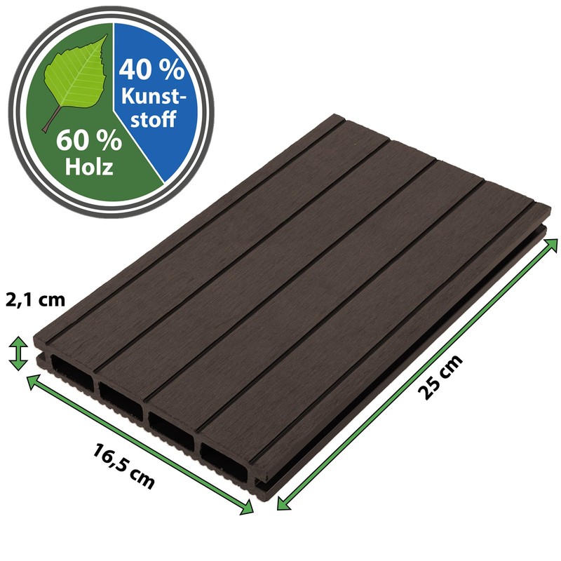 Montafox WPC Decking Boards, Complete Set, Hollow Chamber Board, Complete