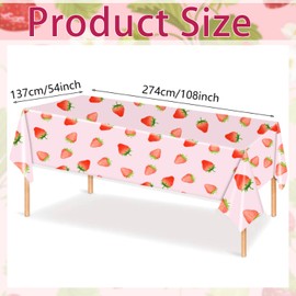 3 Pack Strawberry Tablecloth, 54X108 Inch Disposable Plastic Waterproof Pink Table Cover for Kids Girls Birthday Party Decoration Supplies Baby Shower Outdoor Picnic